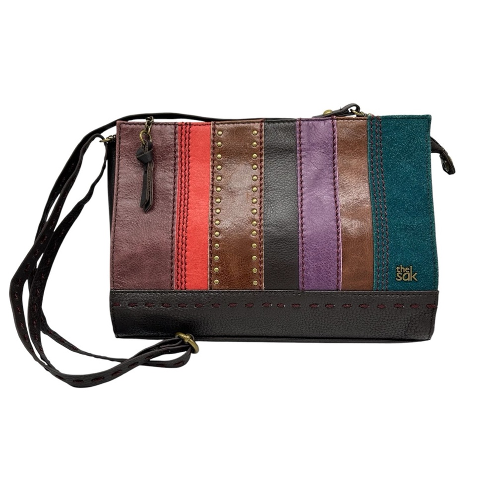 The Sak Crossbody Bag NWOT Purse Brown Leather Striped Multi Colorful Boho Y2K